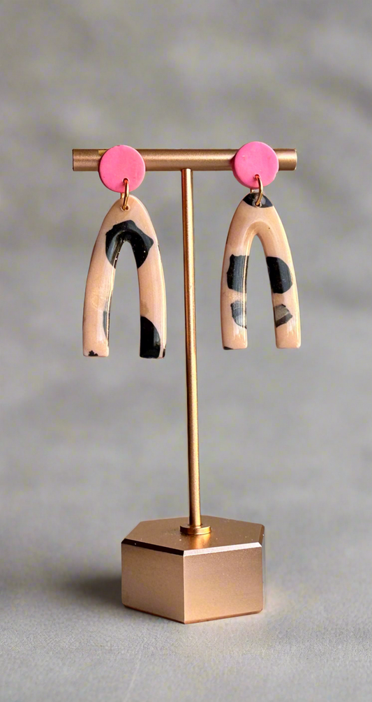Leopard Print Arch Earrings - Pink